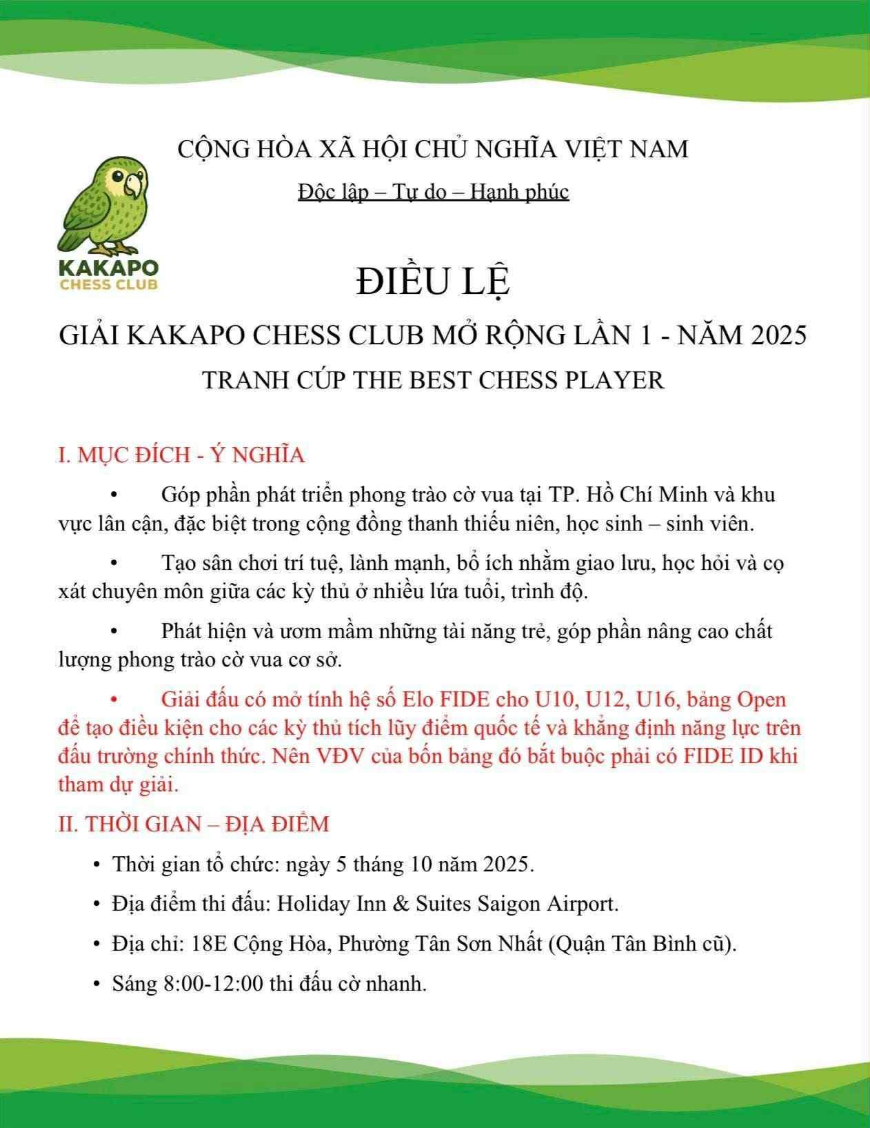 Hình ảnh của GIẢI KAKAPO CHESS CLUB MỞ RỘNG LẦN 1 - NĂM 2025 TRANH CÚP THE BEST CHESS PLAYER